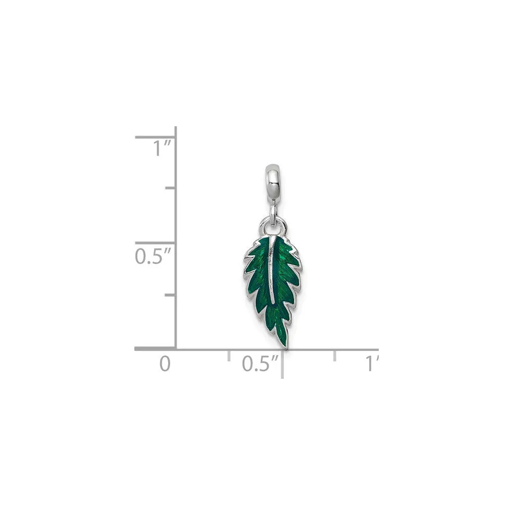 Green Leaf Enamel Charm (Silver)
