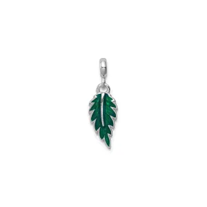 Green Leaf Enamel Charm (Silver)