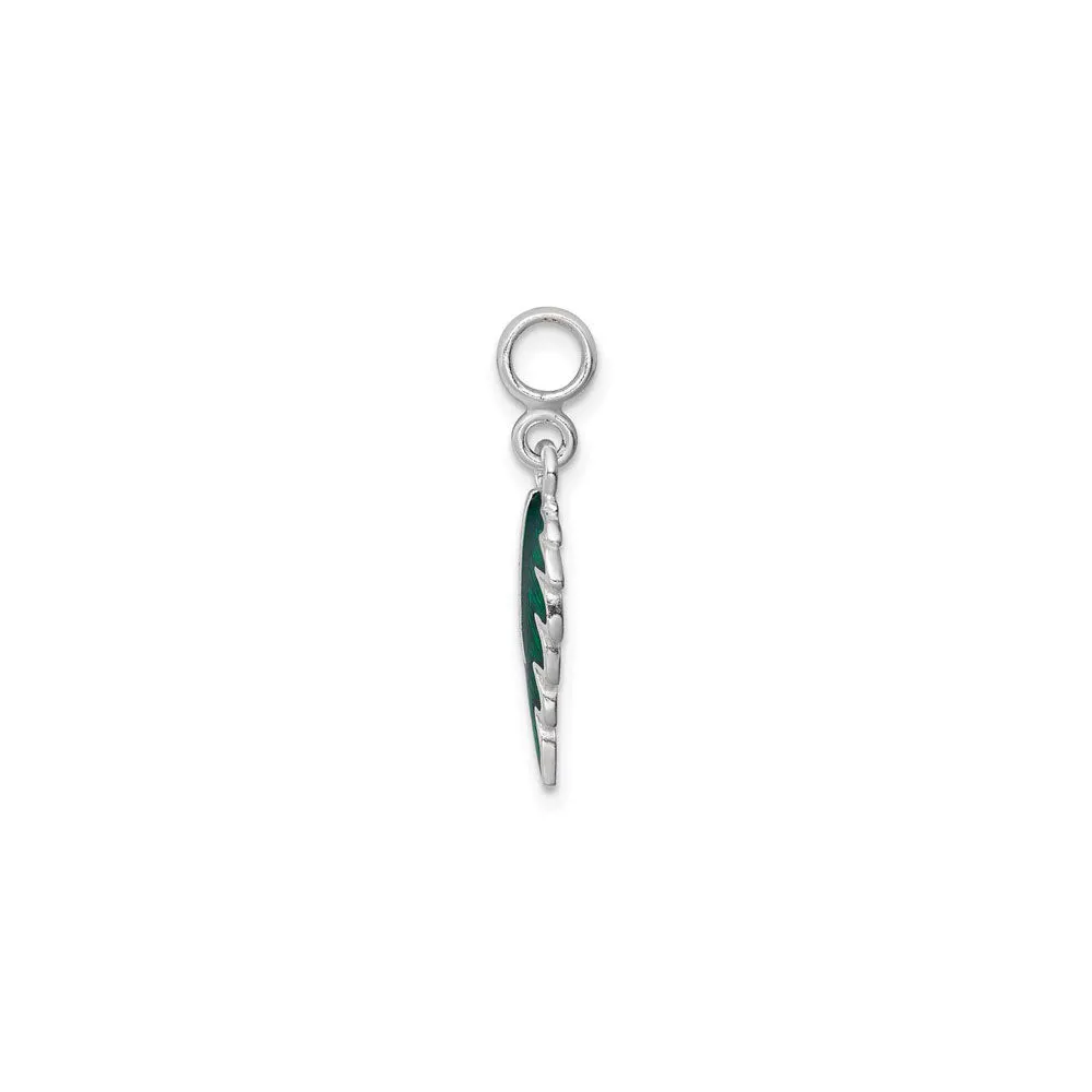 Green Leaf Enamel Charm (Silver)