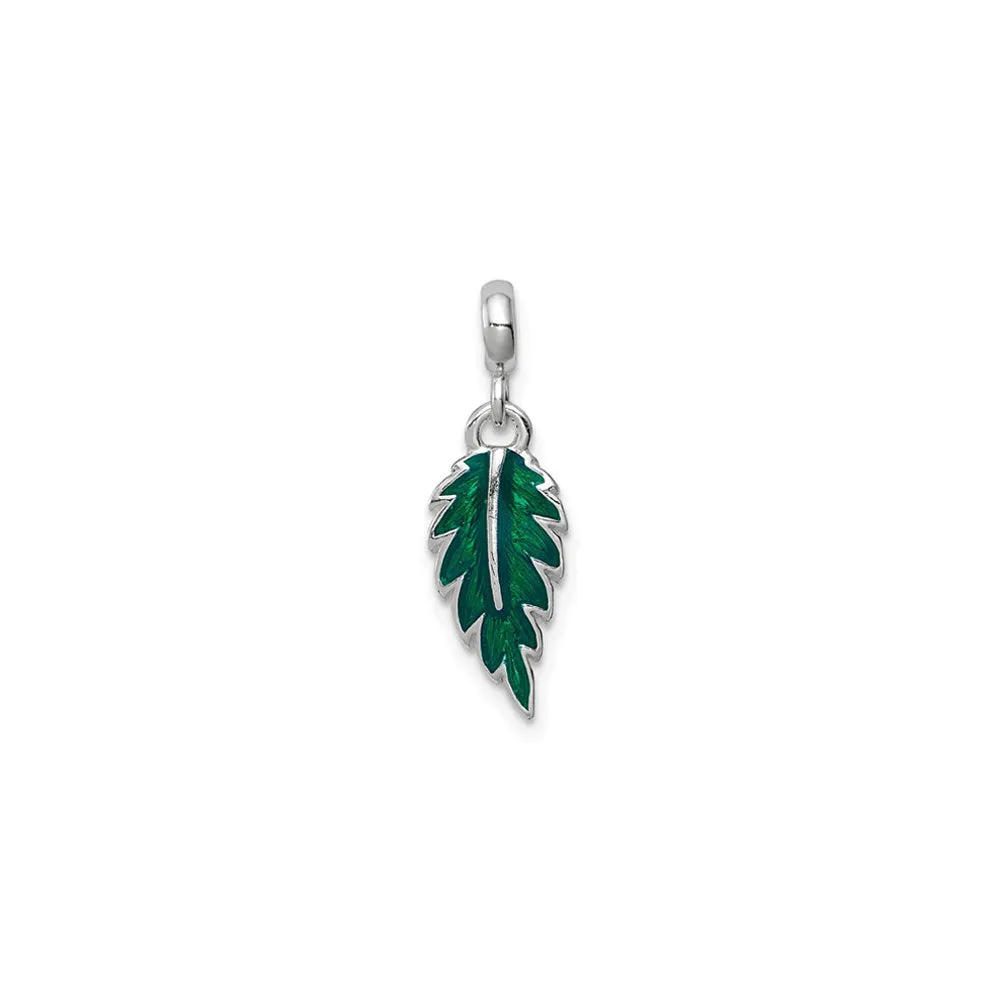 Green Leaf Enamel Charm (Silver)