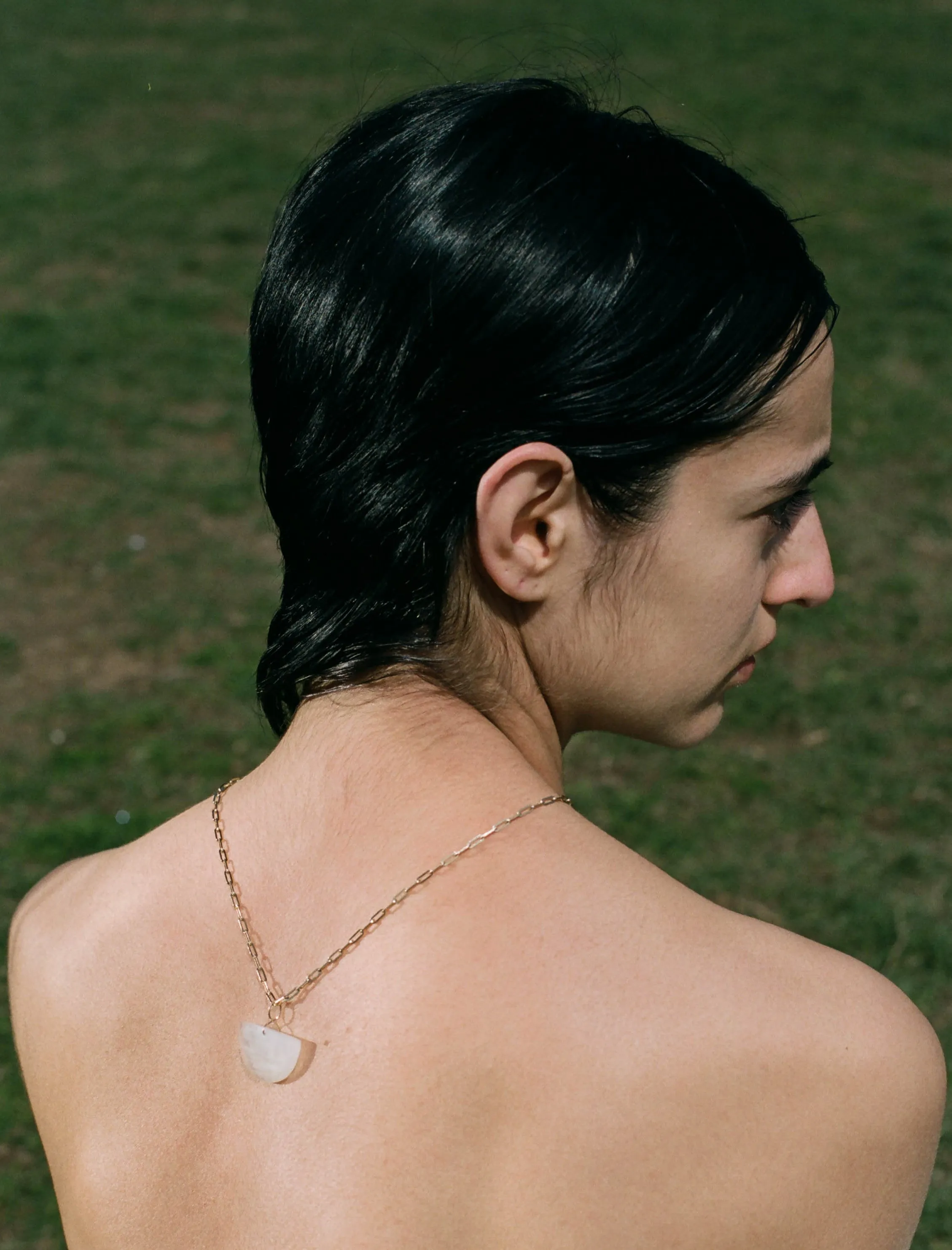 Half Moon Faceted Moonstone Amulet Necklace