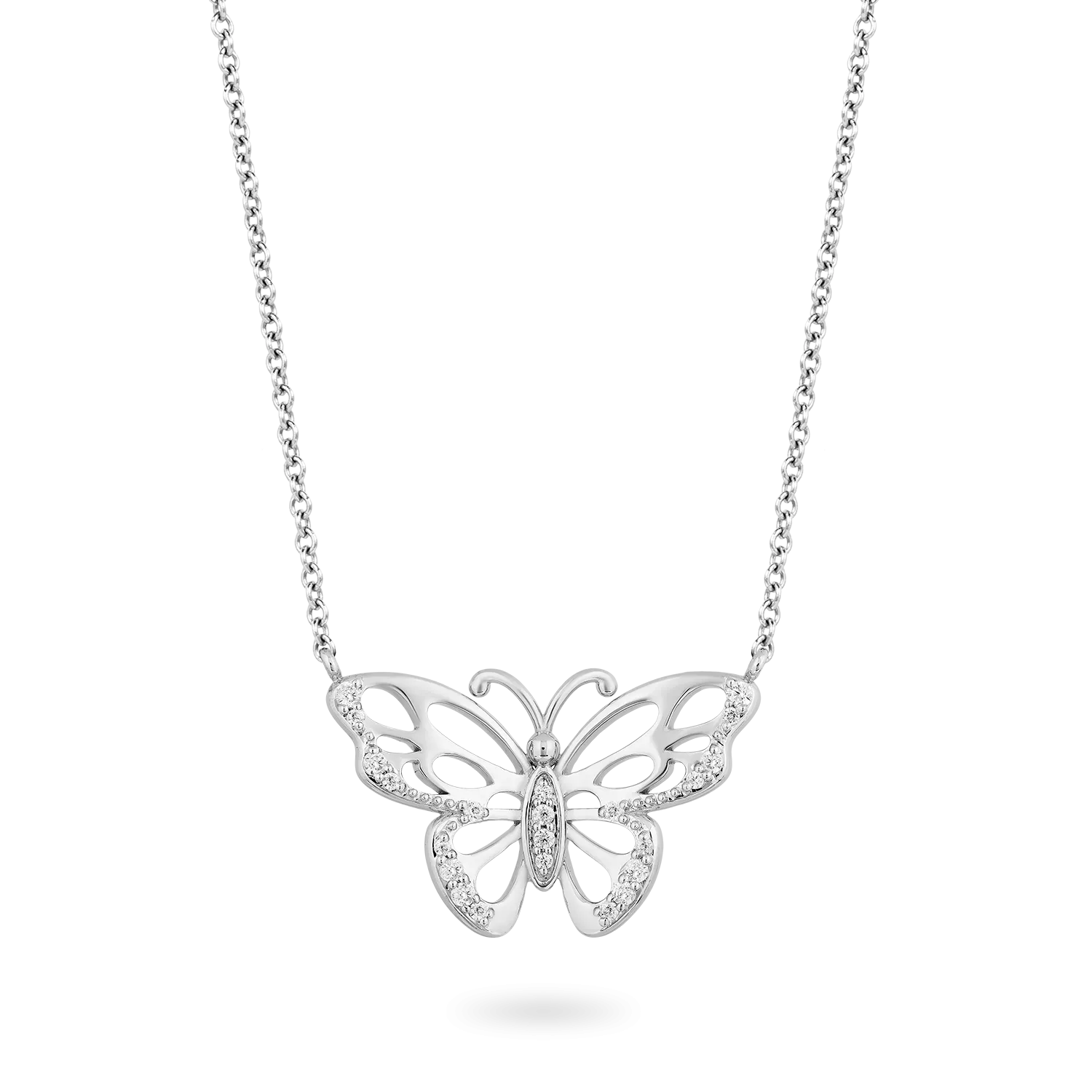 Hallmark Fine Jewelry Medium Butterfly Necklace in Sterling Silver with Diamonds