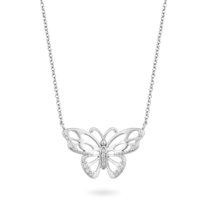 Hallmark Fine Jewelry Medium Butterfly Necklace in Sterling Silver with Diamonds