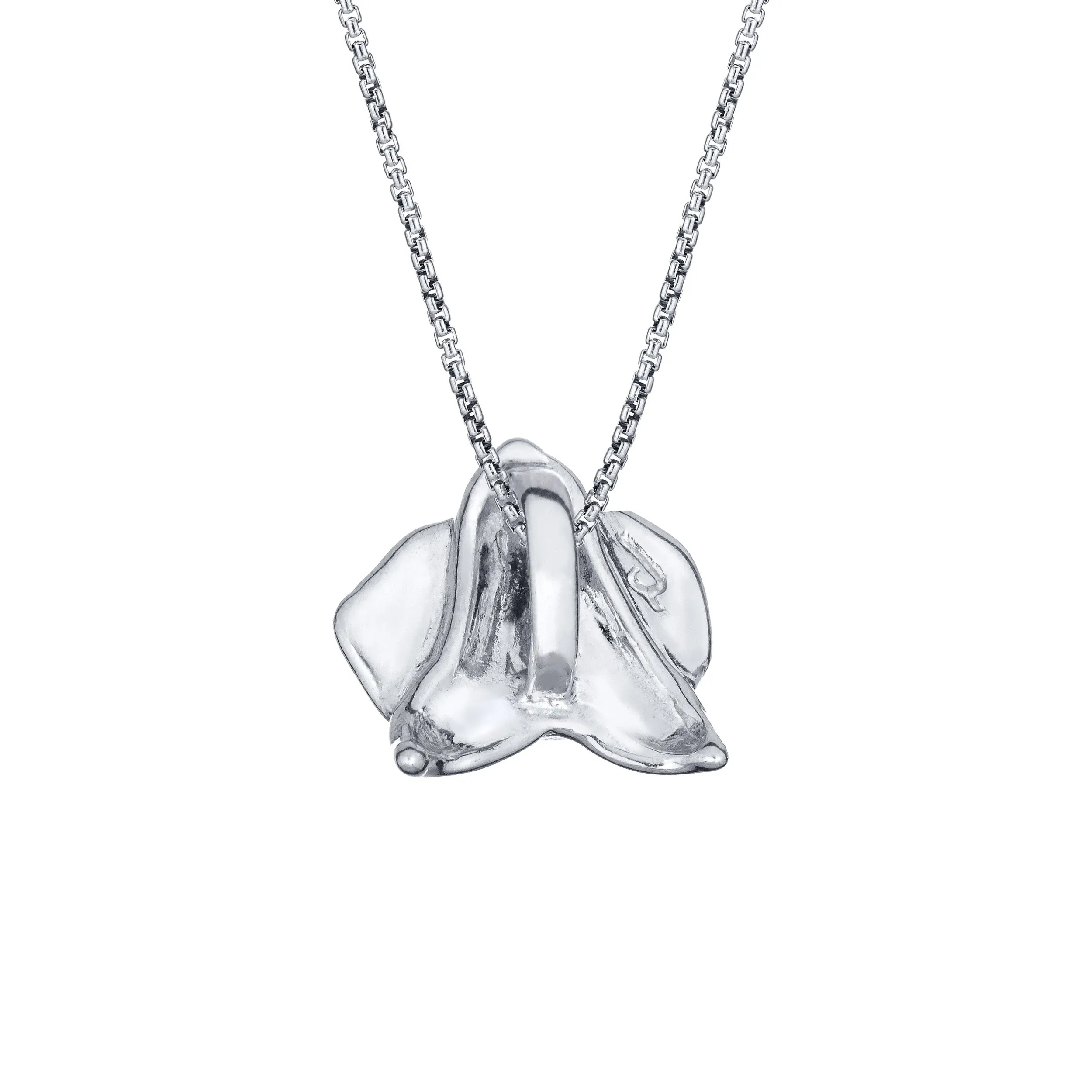 Hand-Carved Orchid Cremation Necklace in 14K White Gold