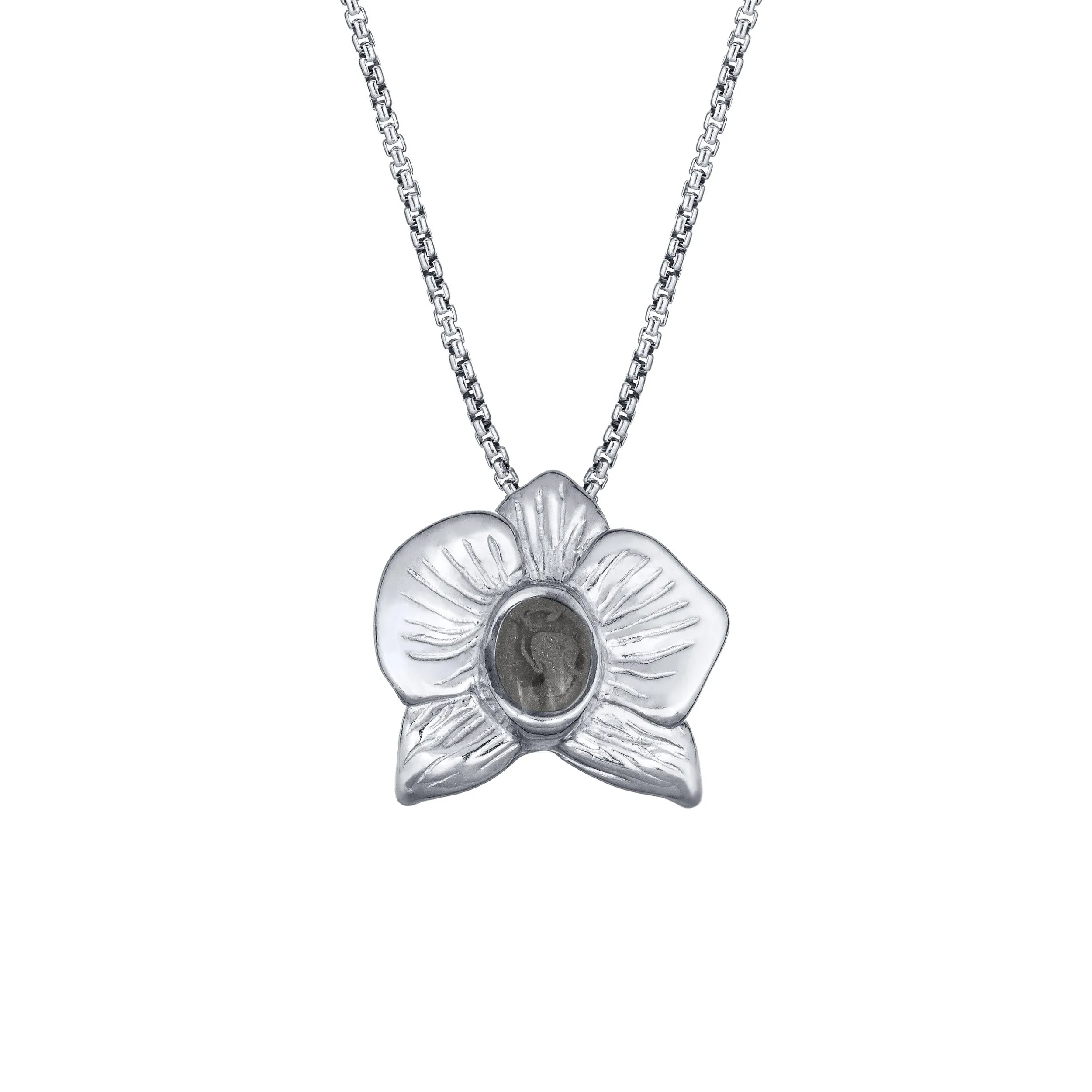 Hand-Carved Orchid Cremation Necklace in 14K White Gold
