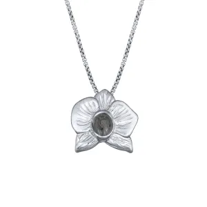 Hand-Carved Orchid Cremation Necklace in 14K White Gold