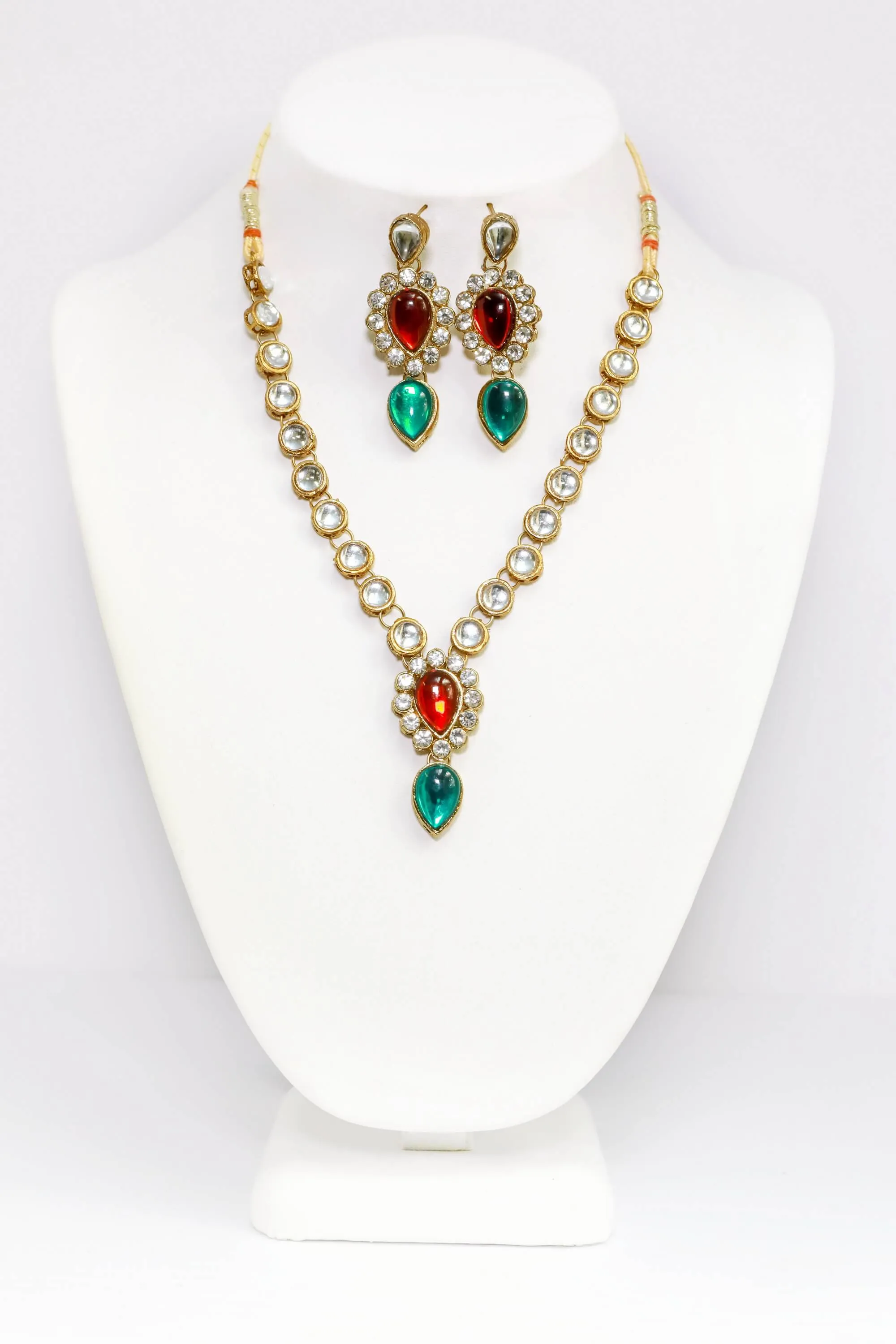 Handcrafted Red & Green Jewelry Set - Indian