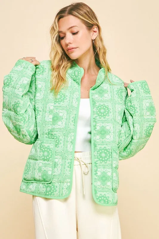 Hazel Blues® |  Davi & Dani Vintage Print Open Front Jacket with Pockets
