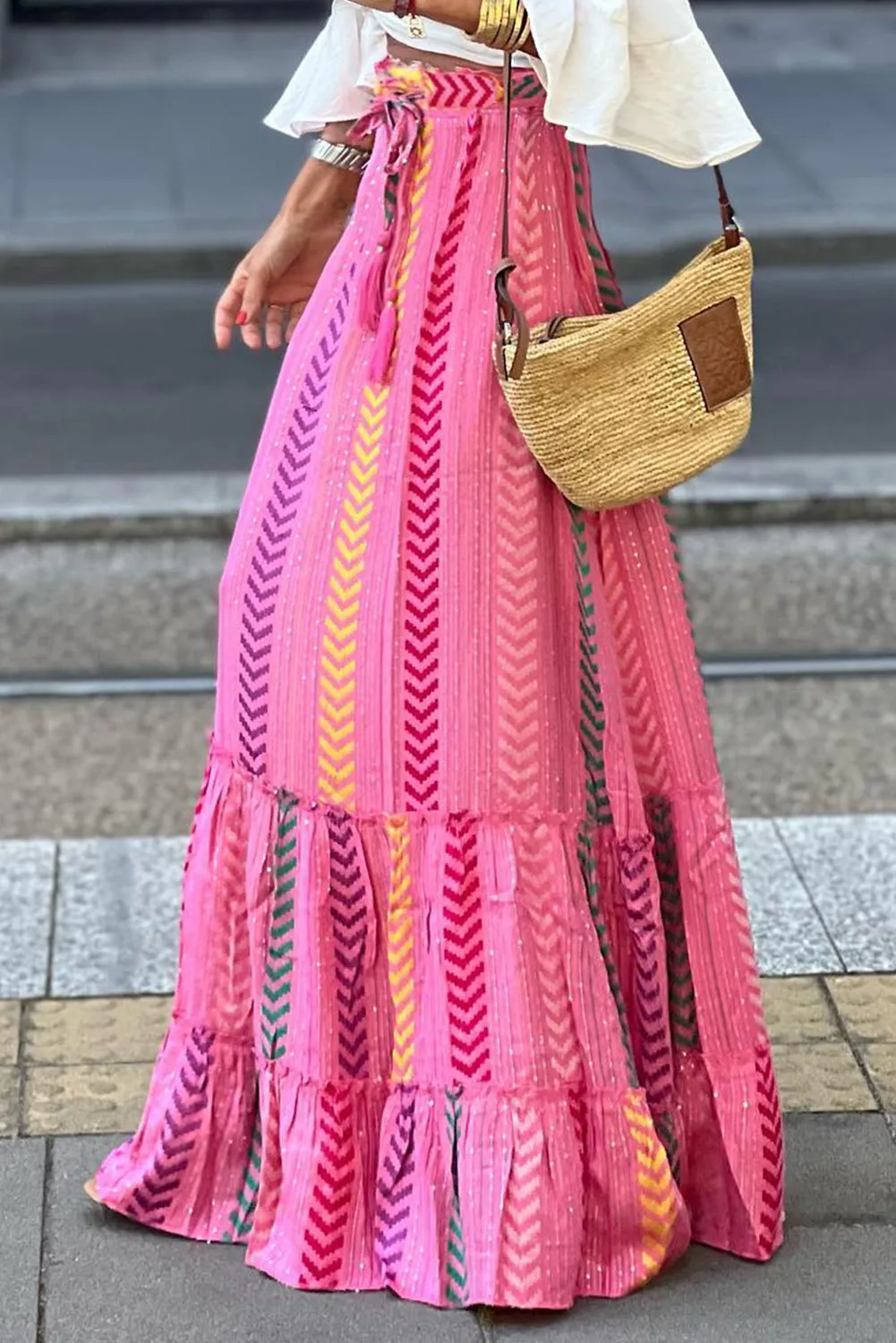 Hazel Blues® |  Drawstring Geometric High Waist Skirt