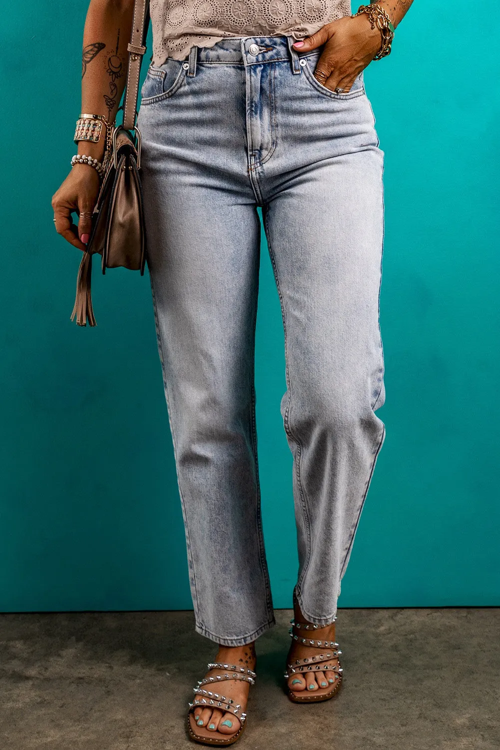 Hazel Blues® |  Pocketed Mid-Rise Waist Jeans