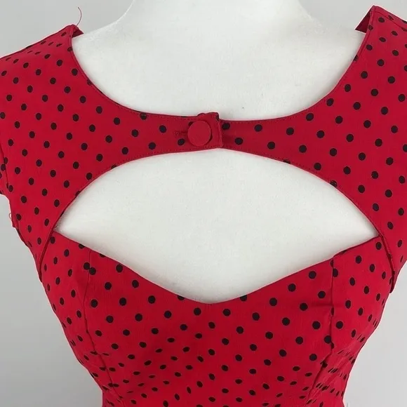 Hell Bunny Vixen Polka Dot Retro Pin Up Wiggle Red Dress Sz M