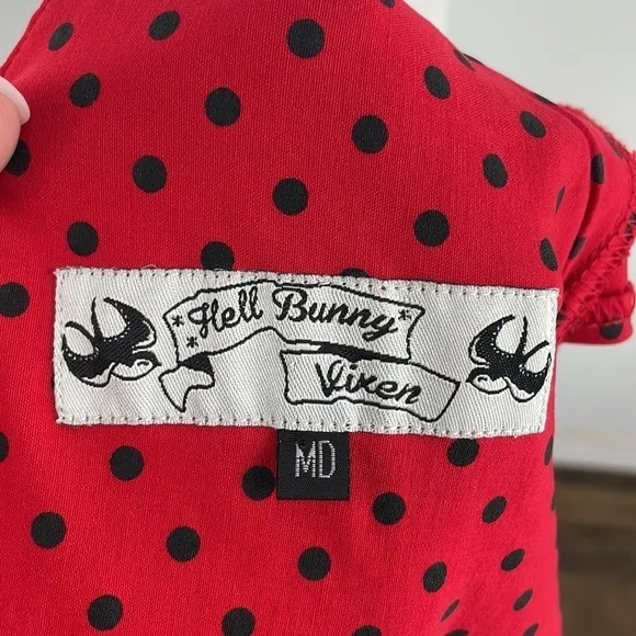 Hell Bunny Vixen Polka Dot Retro Pin Up Wiggle Red Dress Sz M