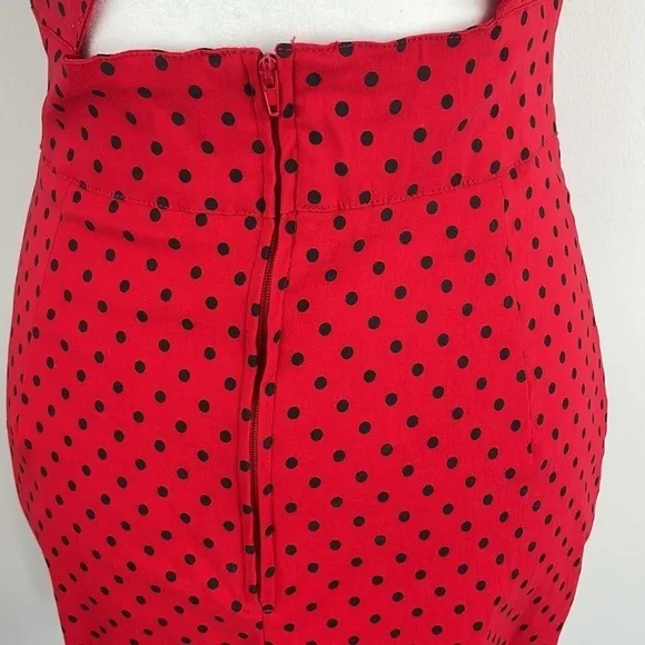 Hell Bunny Vixen Polka Dot Retro Pin Up Wiggle Red Dress Sz M