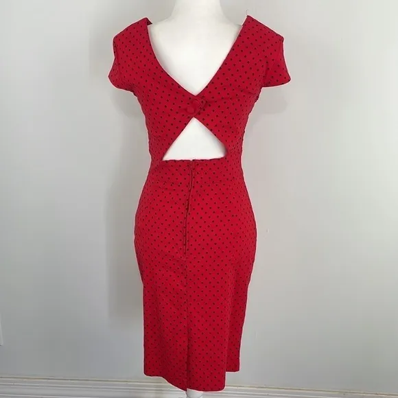 Hell Bunny Vixen Polka Dot Retro Pin Up Wiggle Red Dress Sz M