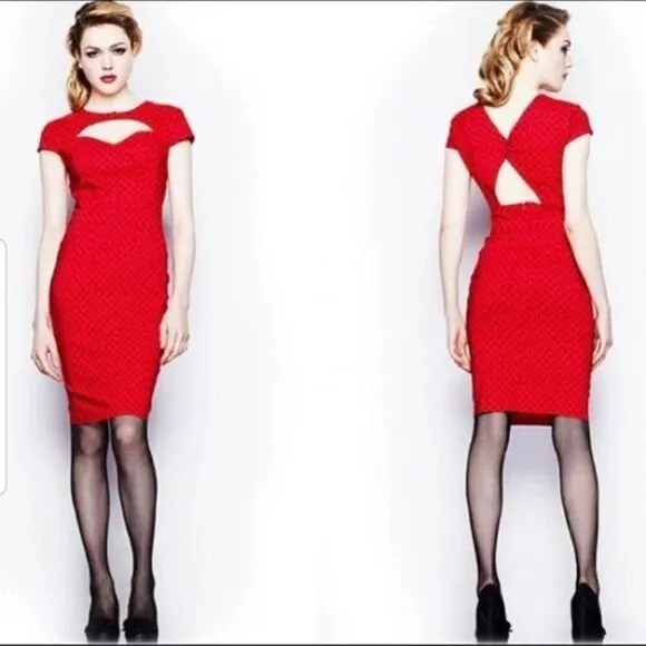 Hell Bunny Vixen Polka Dot Retro Pin Up Wiggle Red Dress Sz M