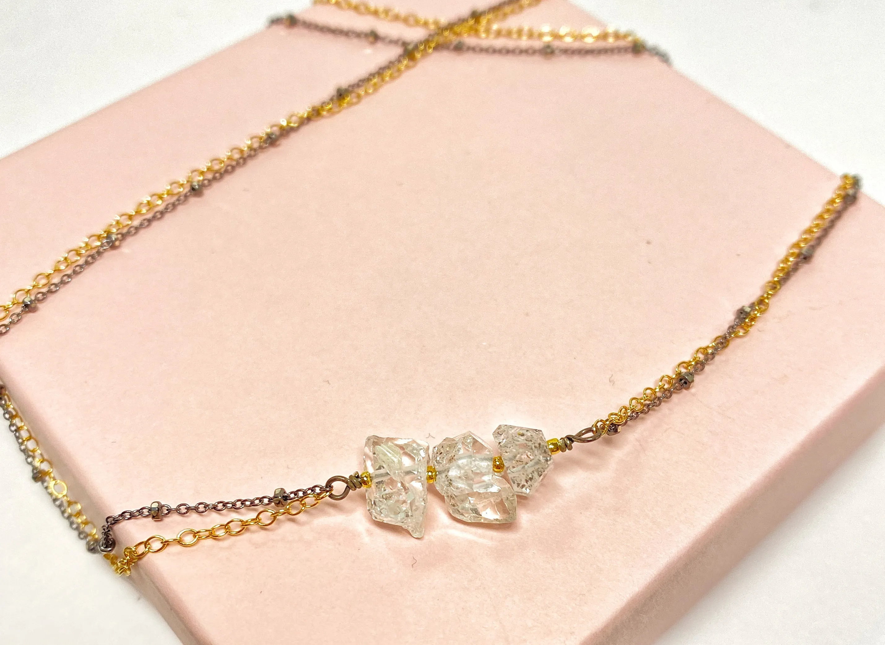 Herkimer Diamond Quartz Dainty Mixed Metal Choker