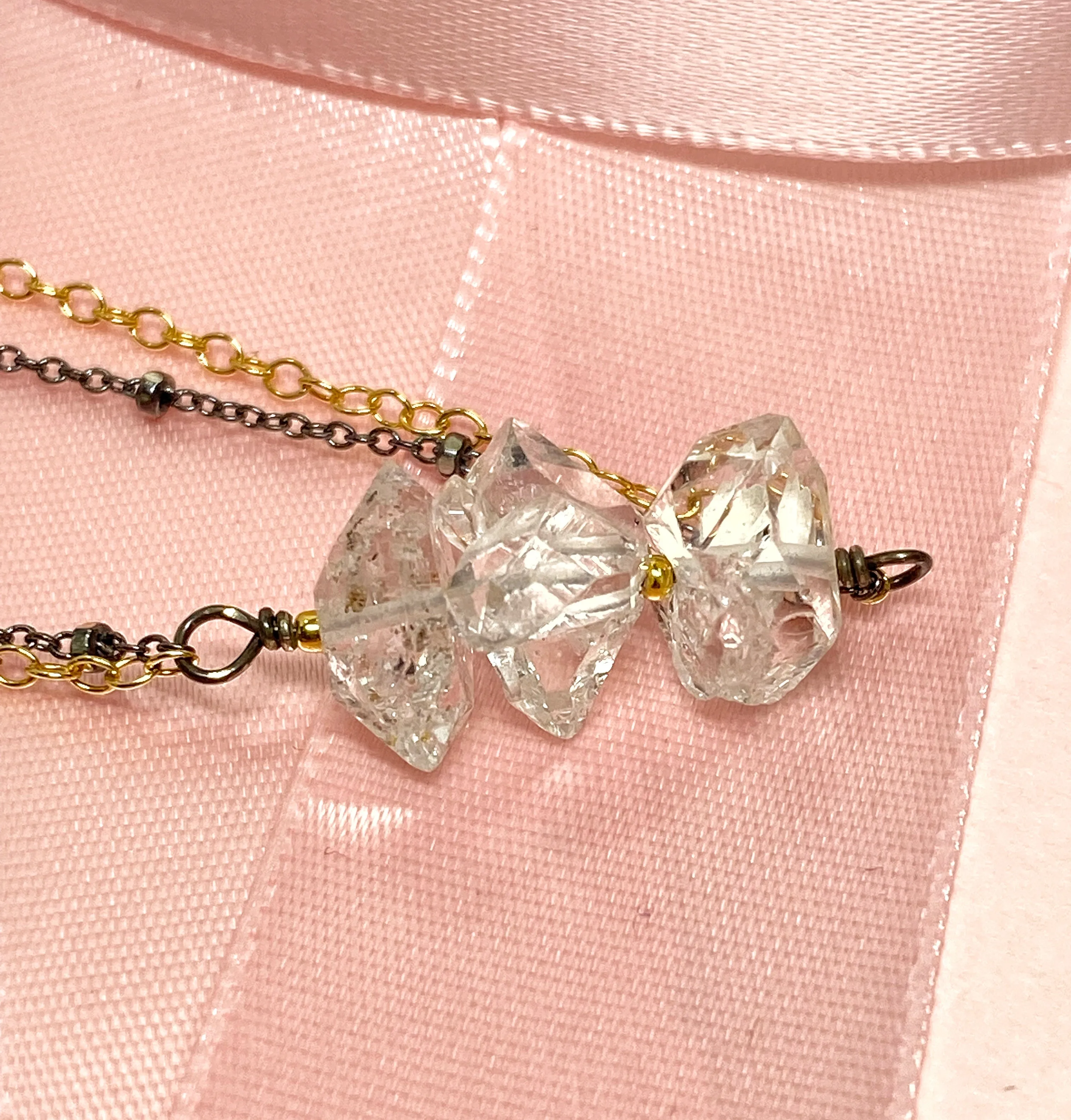 Herkimer Diamond Quartz Dainty Mixed Metal Choker