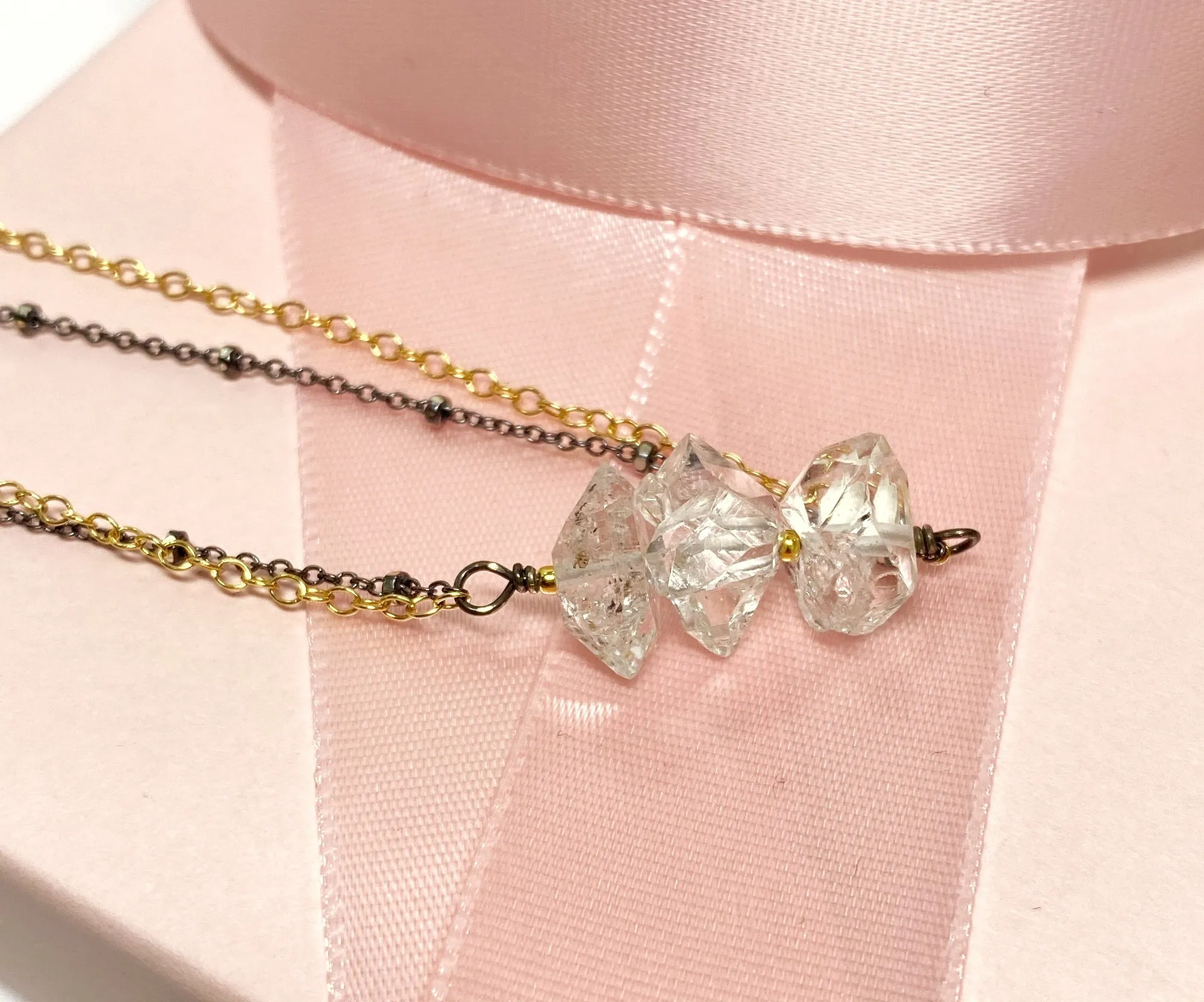 Herkimer Diamond Quartz Dainty Mixed Metal Choker