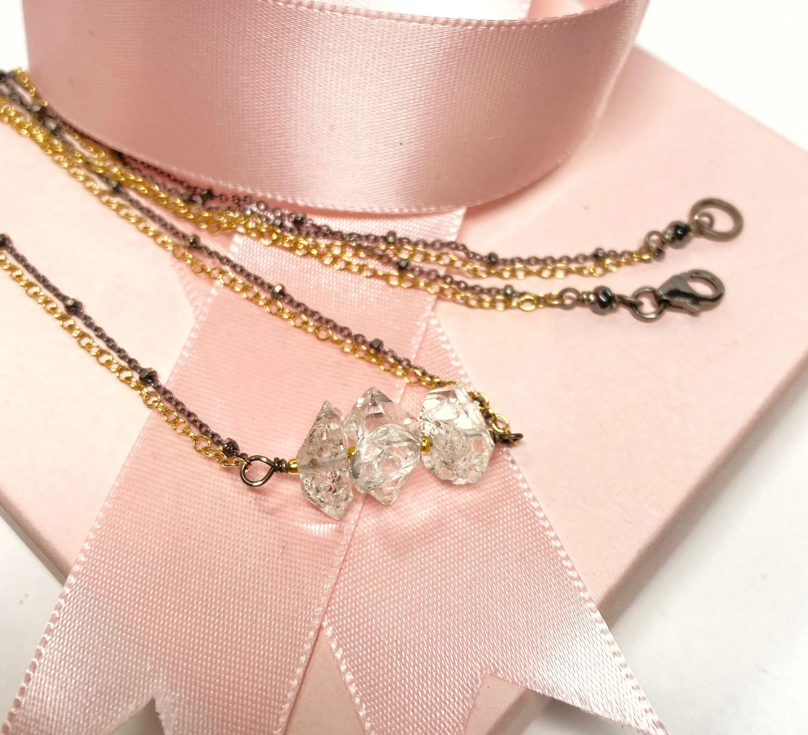 Herkimer Diamond Quartz Dainty Mixed Metal Choker