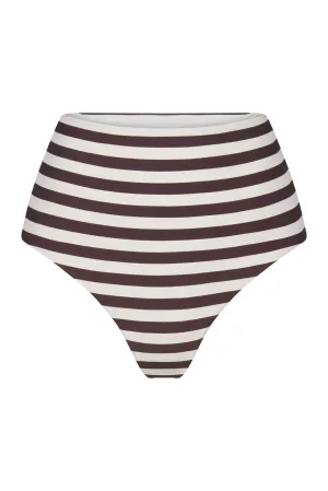 High-Waist Bikini Bottom in Espresso Even Stripes