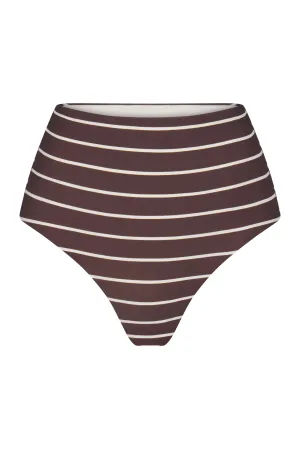 High-Waist Bikini Bottom in Espresso Odd Stripes