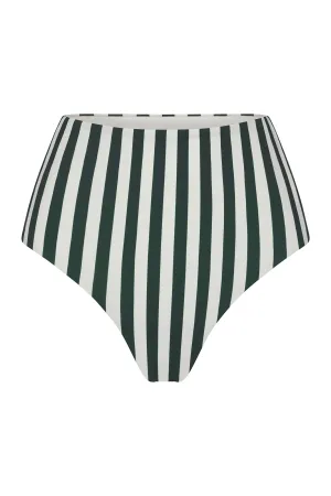 High-Waist Bikini Bottom in Green Vertical Stripes