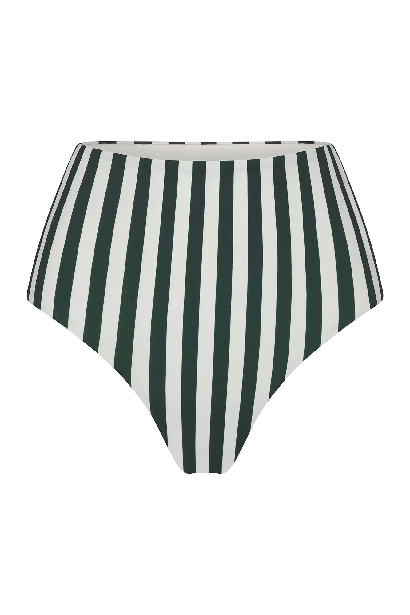 High-Waist Bikini Bottom in Green Vertical Stripes