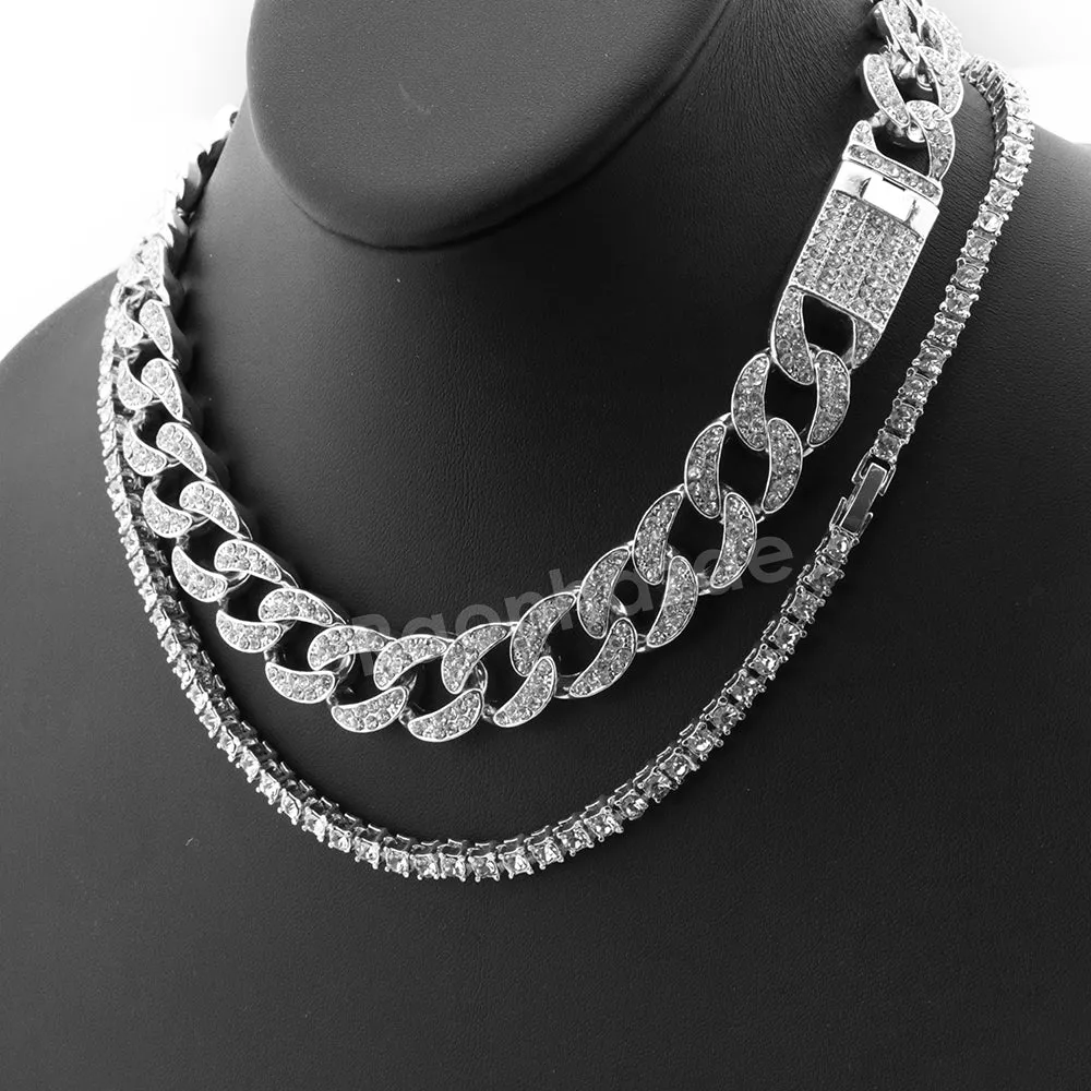 Hip Hop Quavo Bold Cross Miami Cuban Choker Tennis Chain Necklace L35