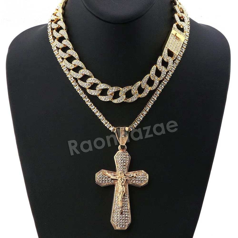 Hip Hop Quavo Bold Cross Miami Cuban Choker Tennis Chain Necklace L35