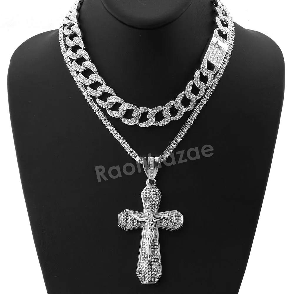 Hip Hop Quavo Bold Cross Miami Cuban Choker Tennis Chain Necklace L35