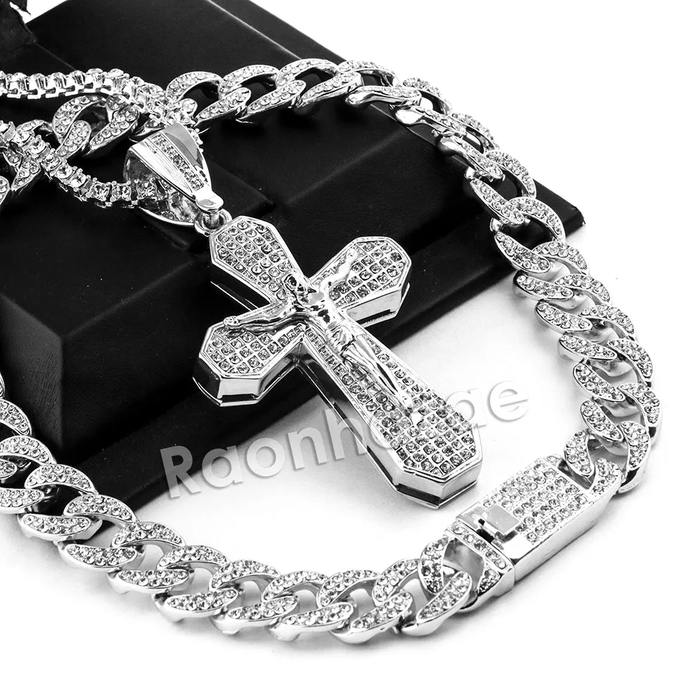 Hip Hop Quavo Bold Cross Miami Cuban Choker Tennis Chain Necklace L35