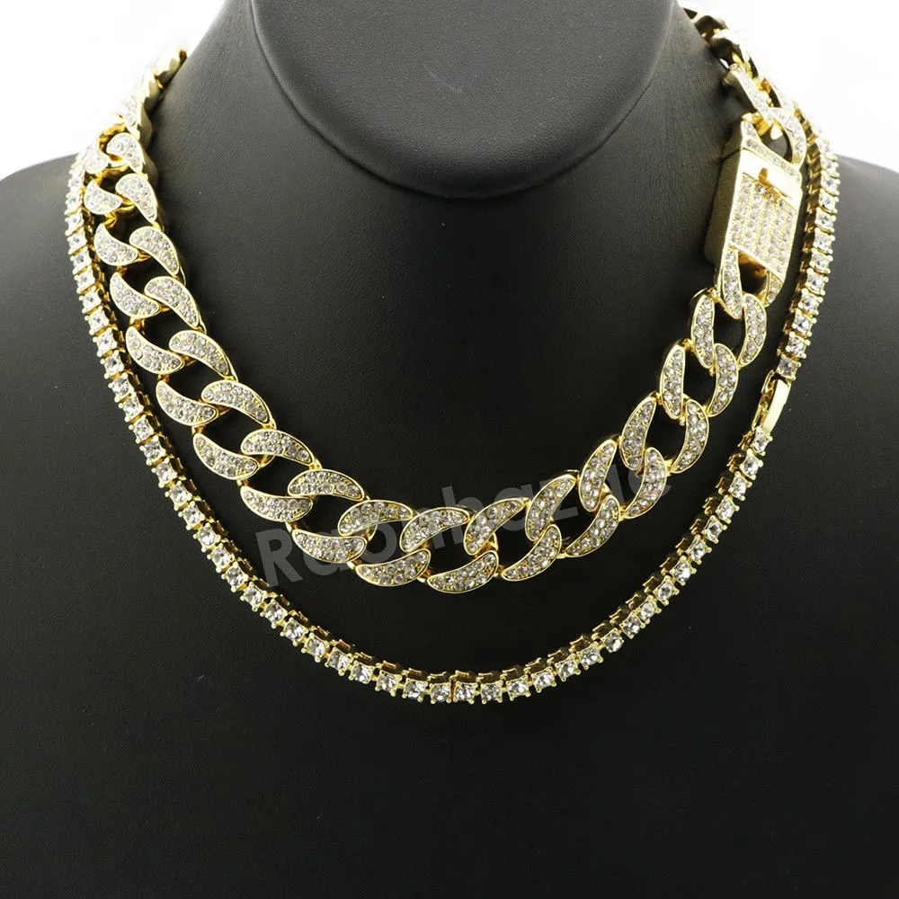 Hip Hop Quavo Bold Cross Miami Cuban Choker Tennis Chain Necklace L35