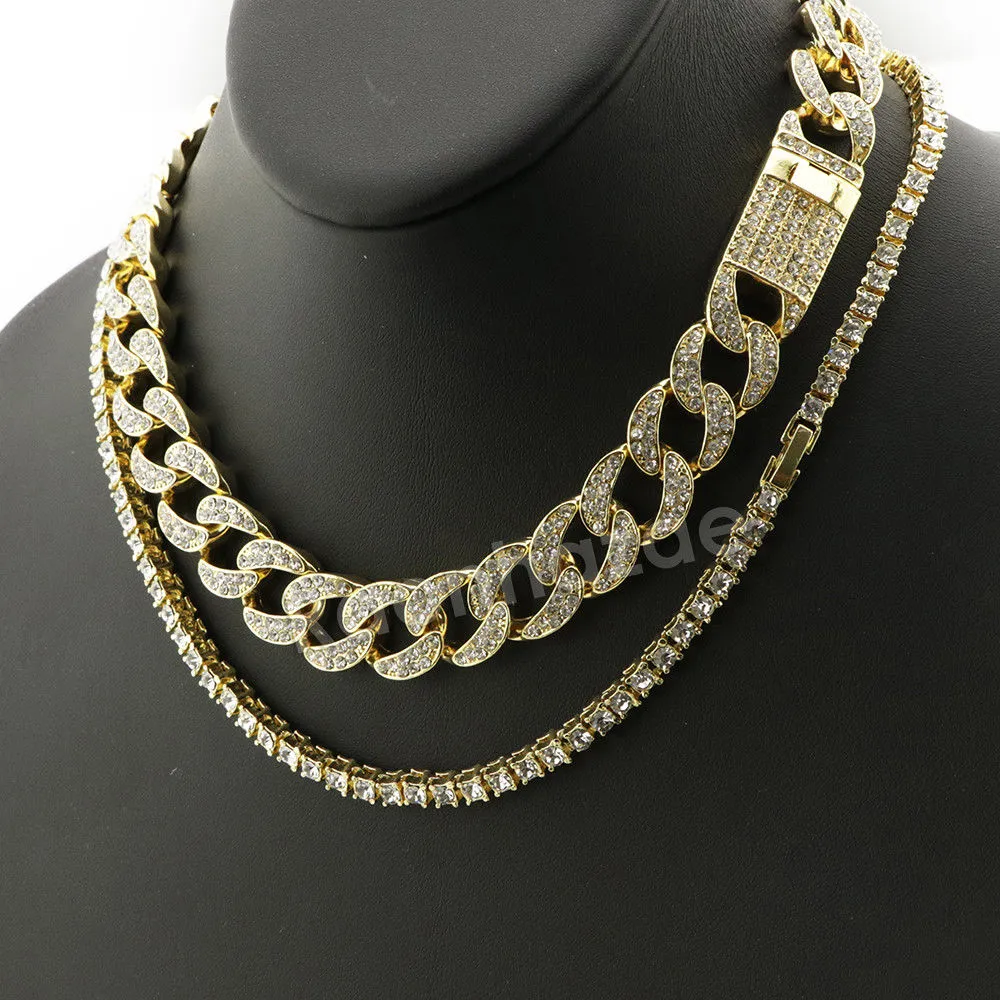 Hip Hop Quavo Bold Cross Miami Cuban Choker Tennis Chain Necklace L35