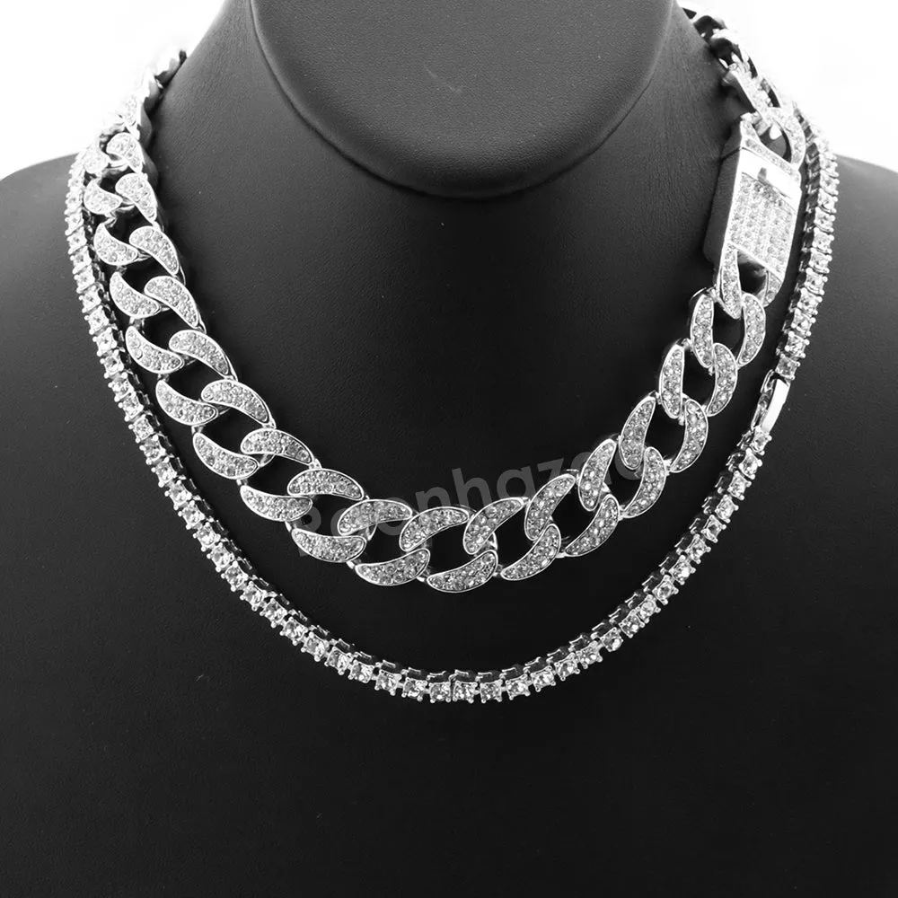 Hip Hop Quavo Bold Cross Miami Cuban Choker Tennis Chain Necklace L35