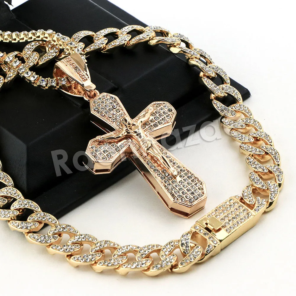 Hip Hop Quavo Bold Cross Miami Cuban Choker Tennis Chain Necklace L35