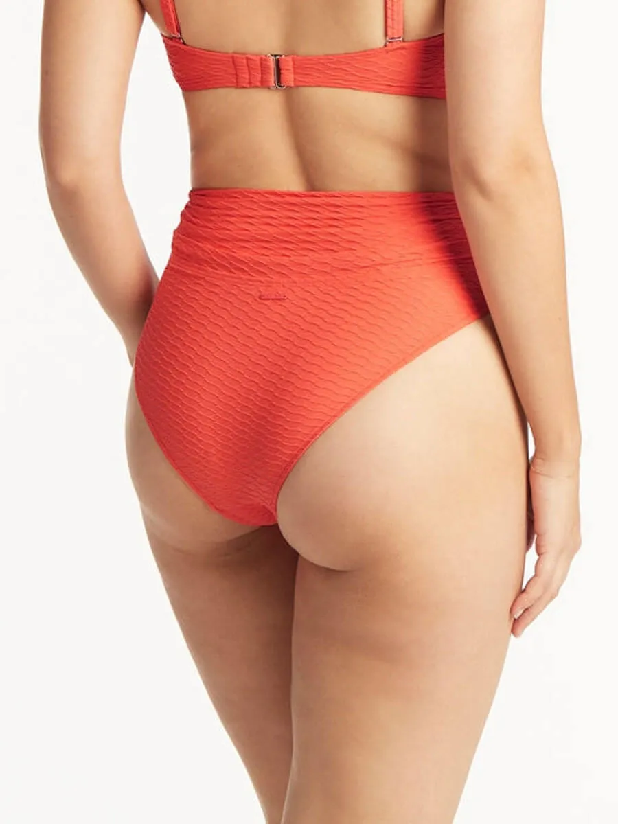 Honeycomb Wrap High Waist Bottom In Tangerine