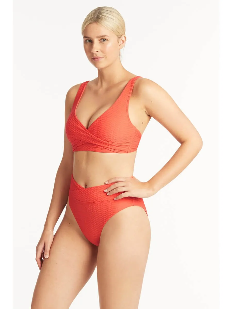 Honeycomb Wrap High Waist Bottom In Tangerine