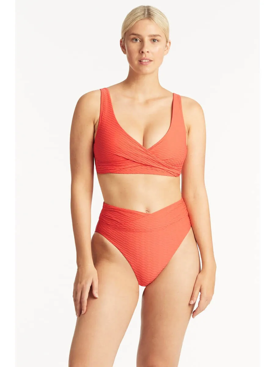 Honeycomb Wrap High Waist Bottom In Tangerine