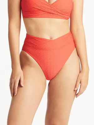 Honeycomb Wrap High Waist Bottom In Tangerine