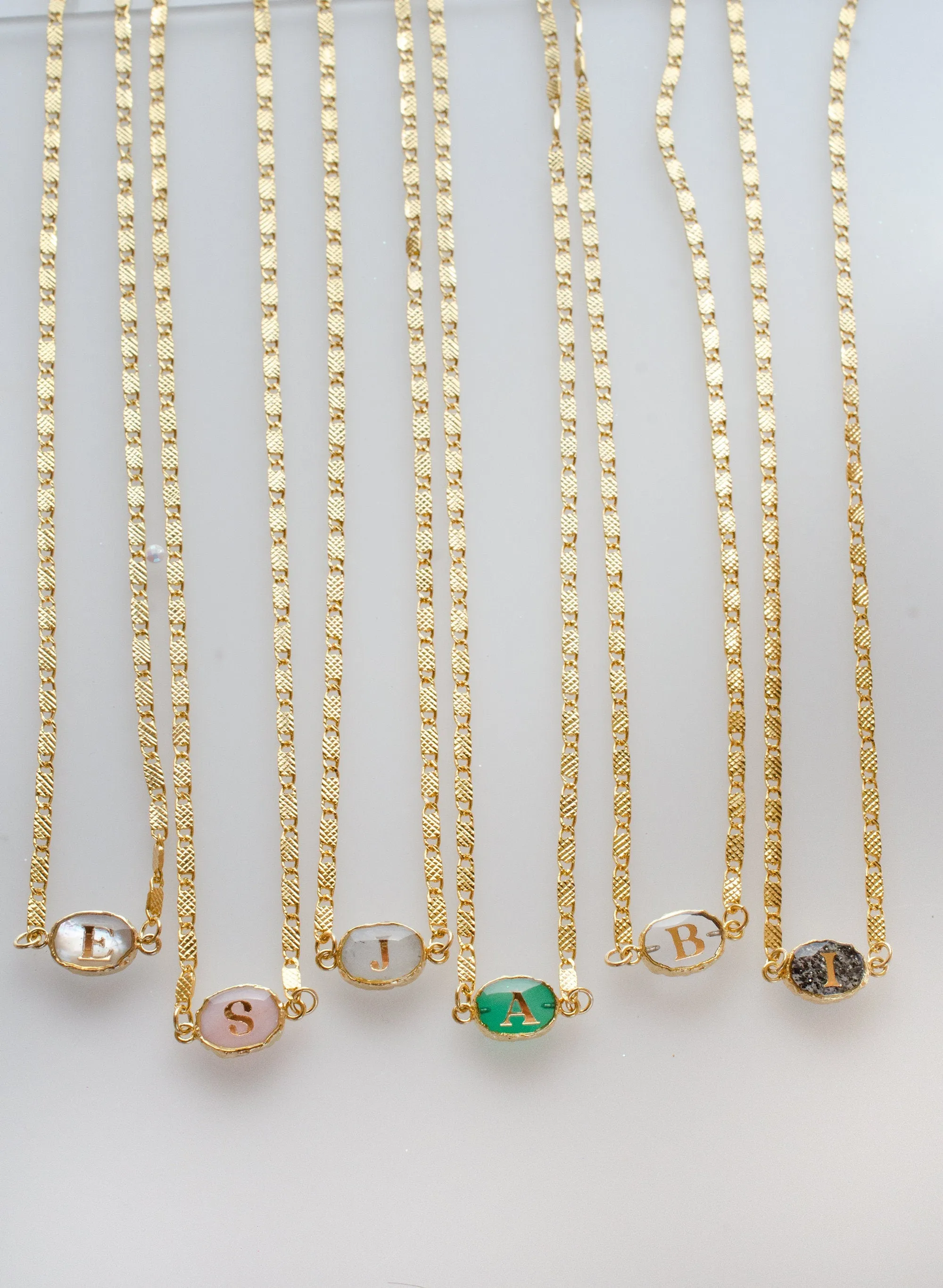 horizontal Initial gemstone necklace, personalized monogram initial ,dainty necklace, gemstone jewelry, gift for friend, dainty necklace,