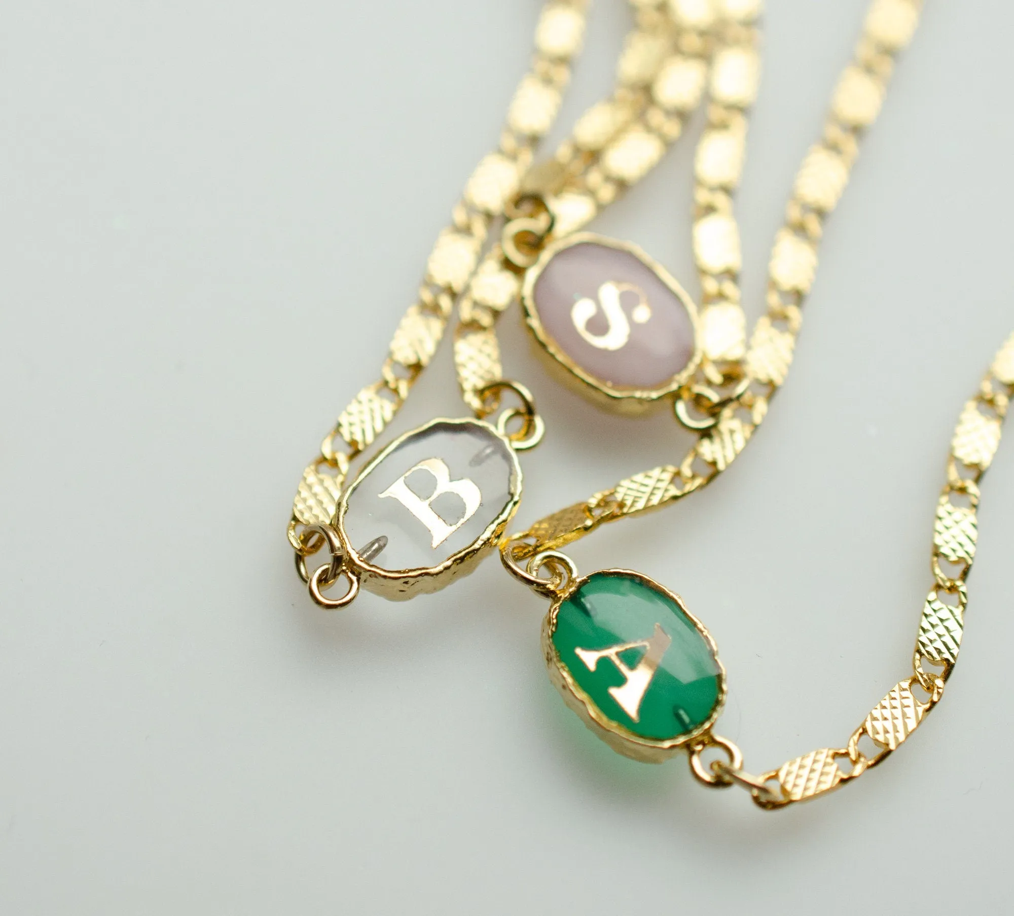 horizontal Initial gemstone necklace, personalized monogram initial ,dainty necklace, gemstone jewelry, gift for friend, dainty necklace,