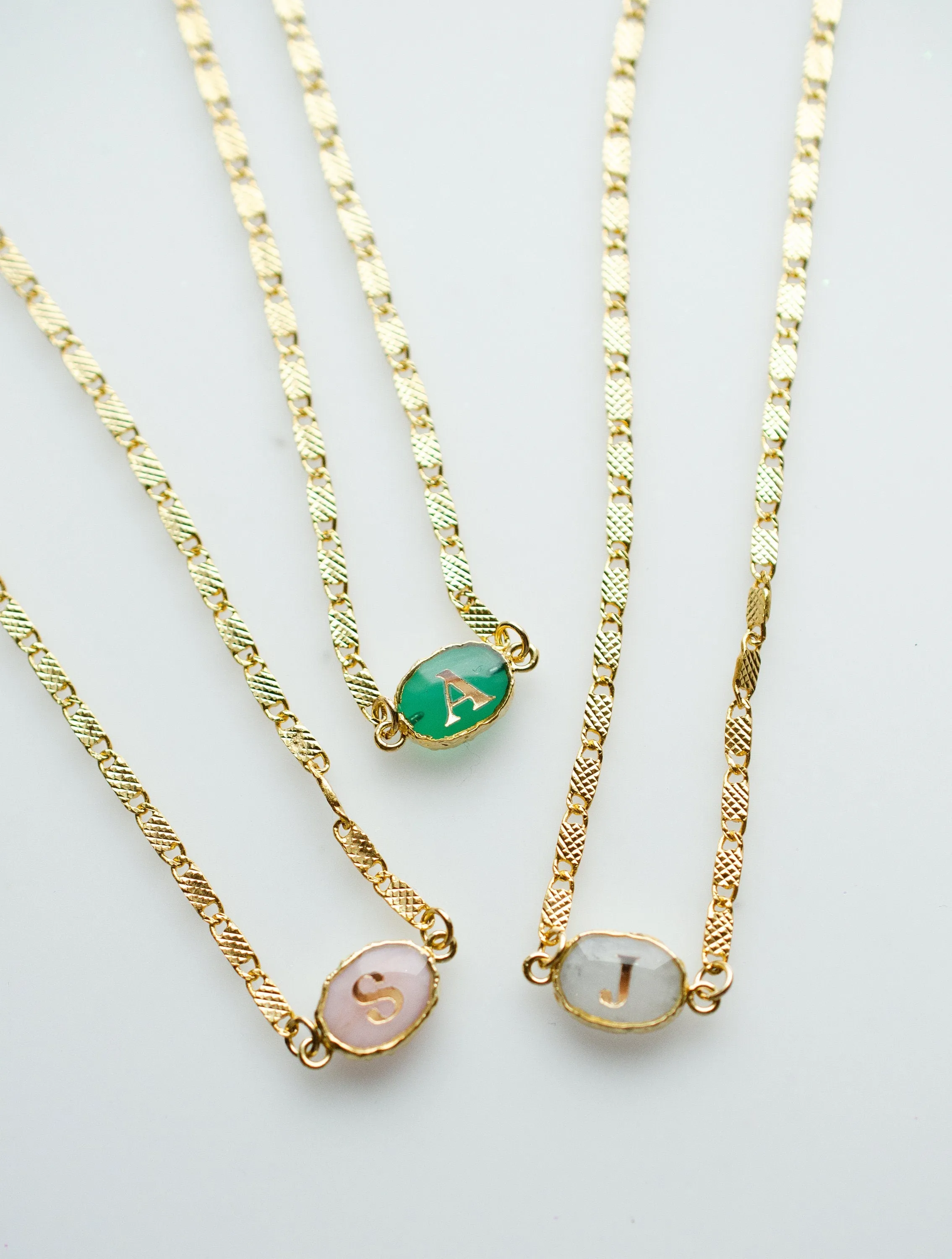 horizontal Initial gemstone necklace, personalized monogram initial ,dainty necklace, gemstone jewelry, gift for friend, dainty necklace,