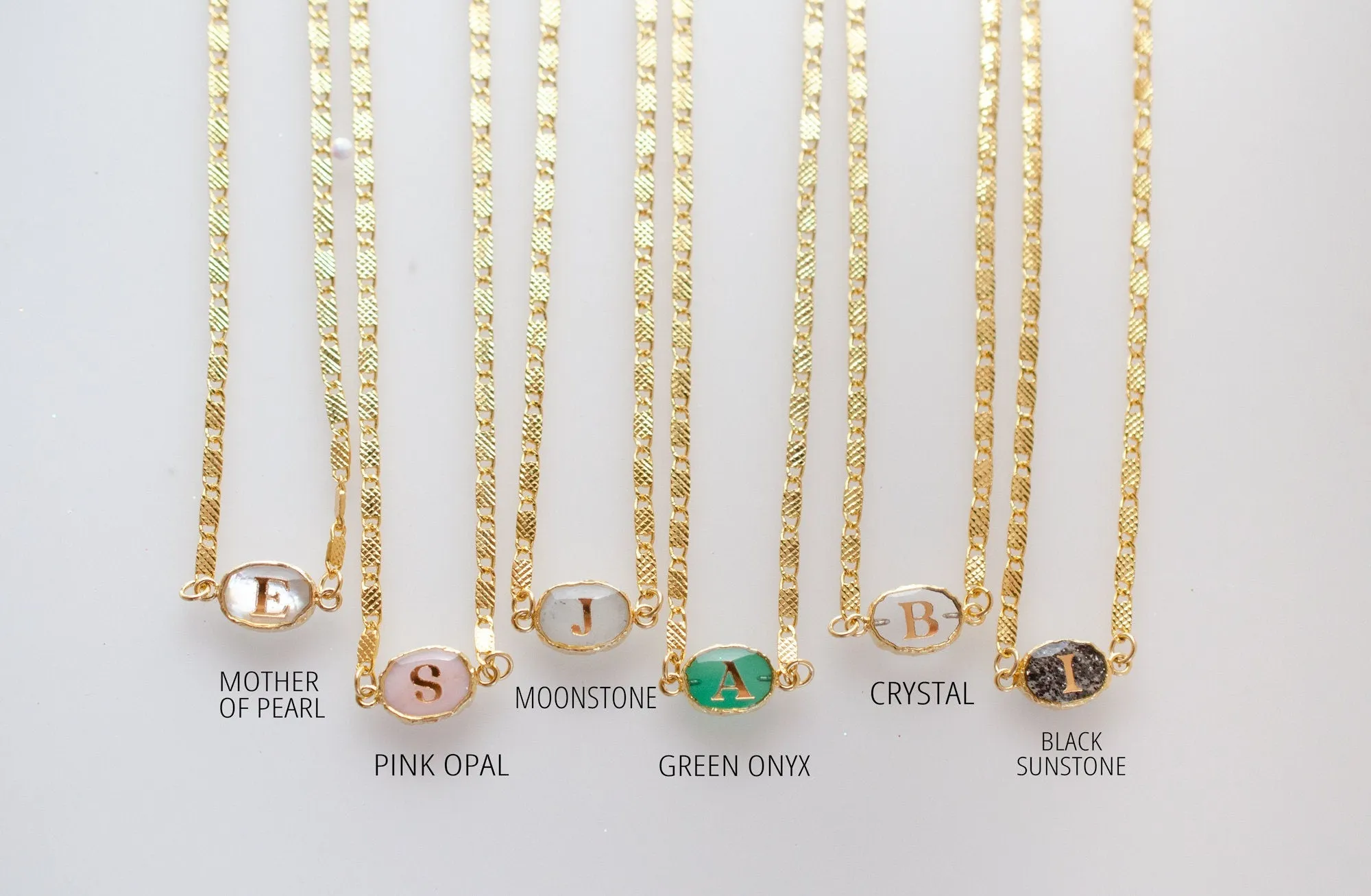 horizontal Initial gemstone necklace, personalized monogram initial ,dainty necklace, gemstone jewelry, gift for friend, dainty necklace,