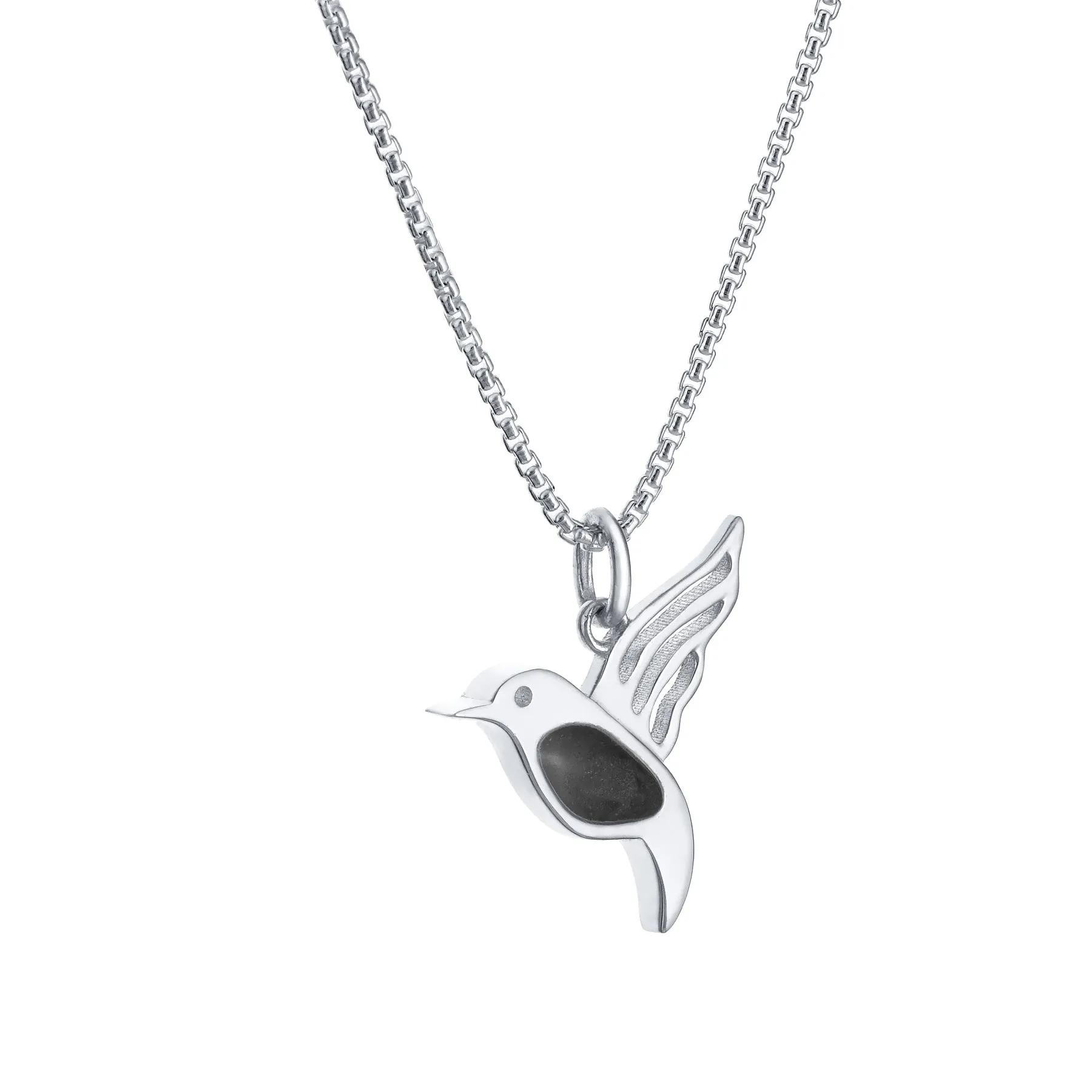 Hummingbird Cremation Necklace in 14K White Gold