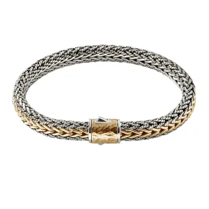 Icon 18k Gold & Silver 8mm Chain Reversible Bracelet with Reticulated Pusher Clasp