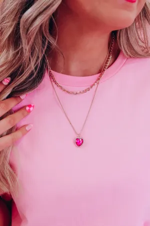 In A Heart Beat Necklace And Earring Set- Pink
