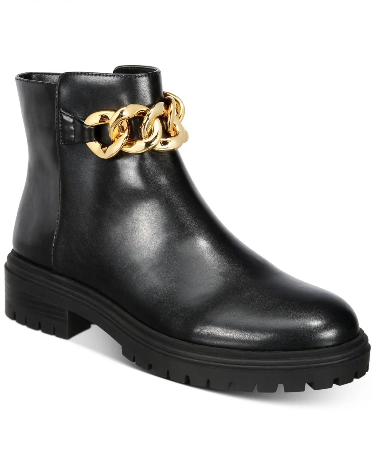Inc International Concepts Womens Basia Lug-Sole Chain Booties Black Smooth 9M