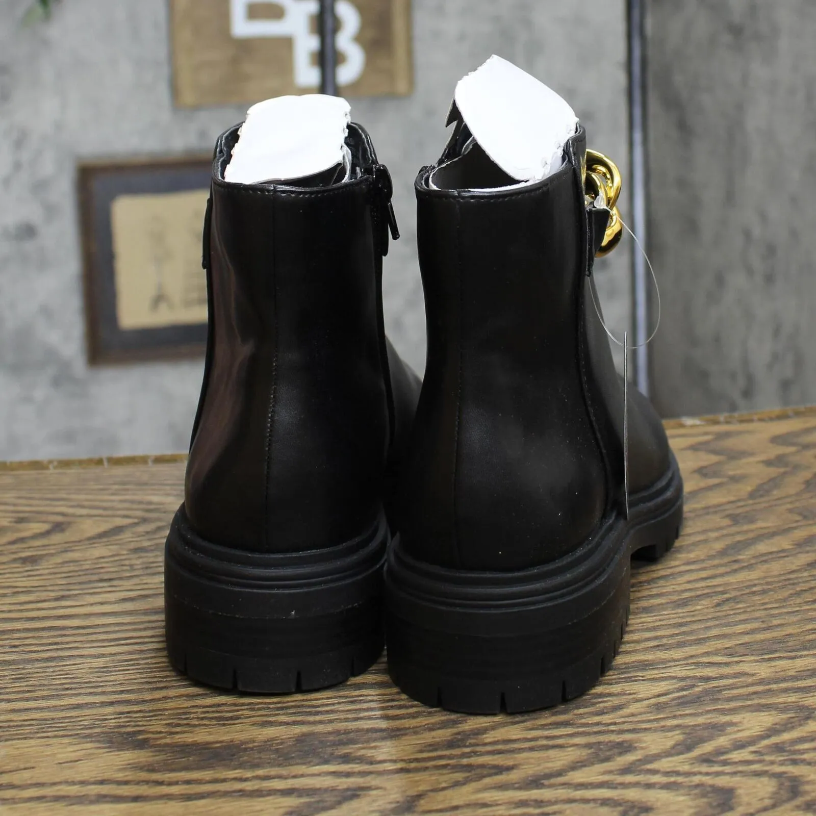 Inc International Concepts Womens Basia Lug-Sole Chain Booties Black Smooth 9M