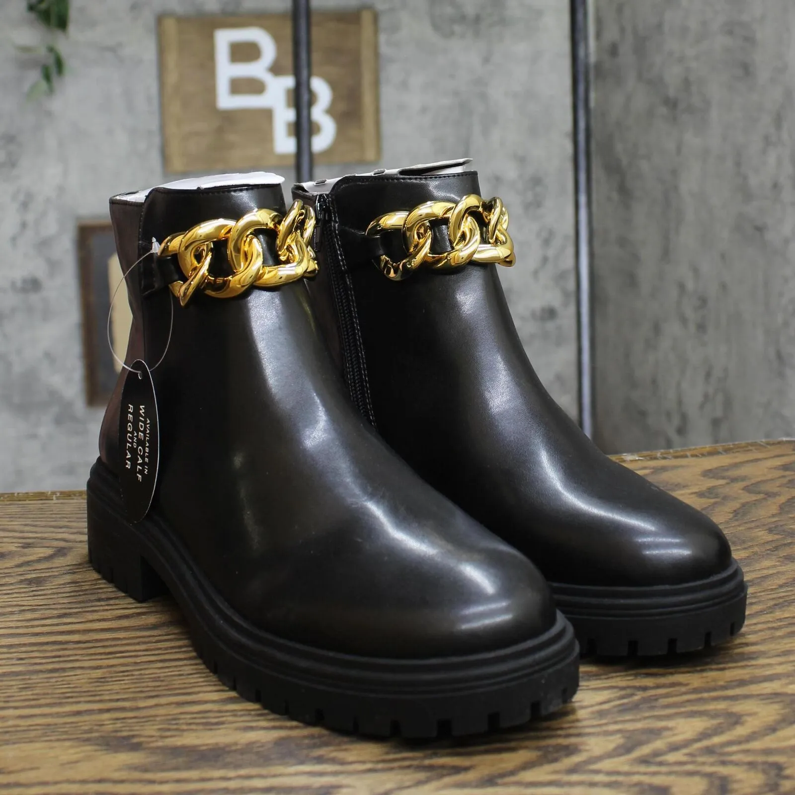 Inc International Concepts Womens Basia Lug-Sole Chain Booties Black Smooth 9M