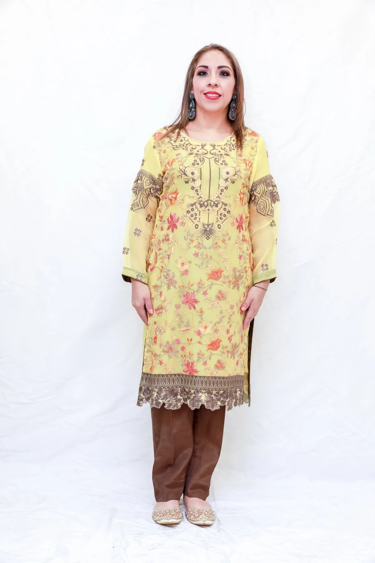 Indian Chiffon Embroidered Shirt and Trouser Dress
